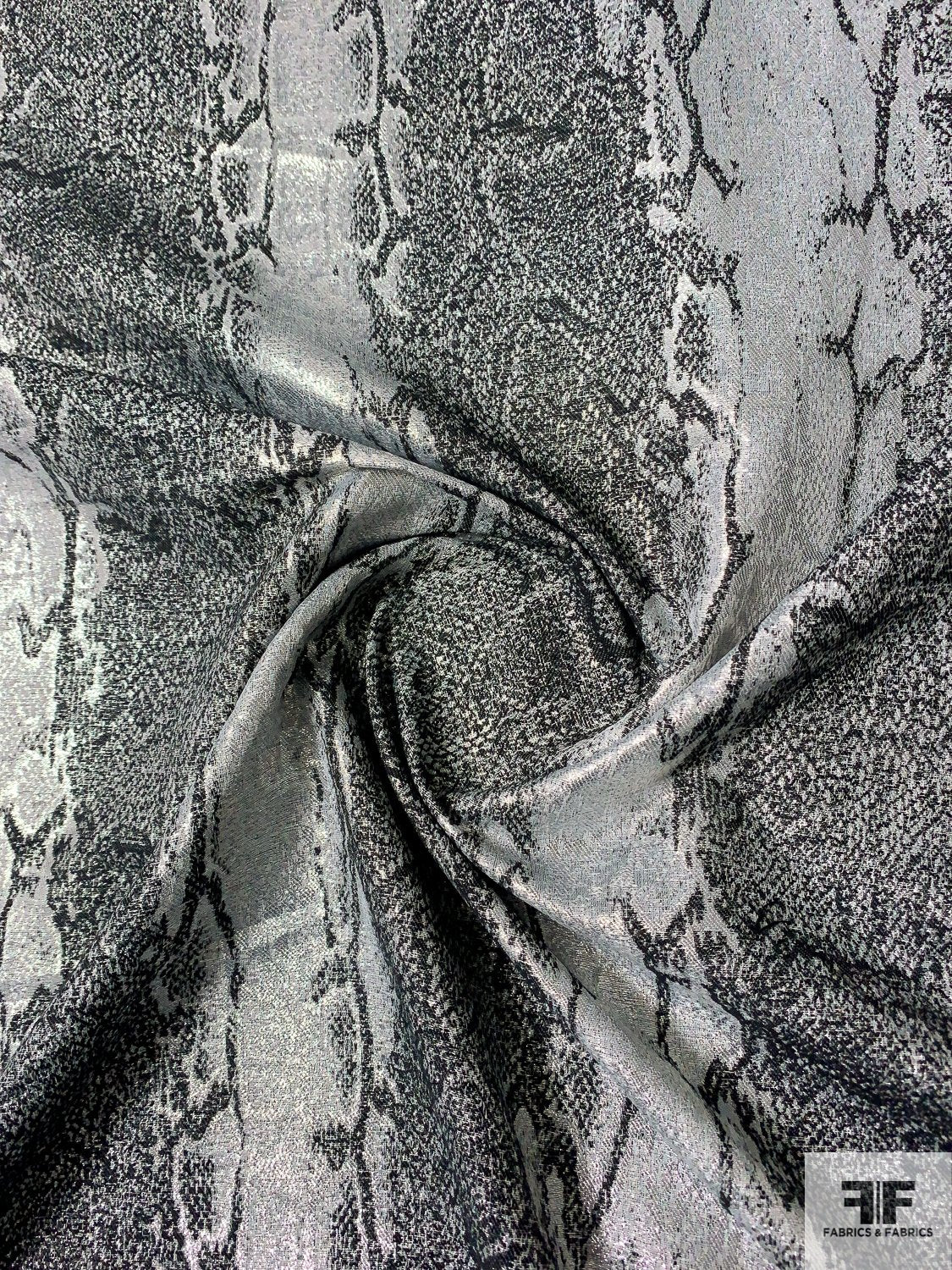 Snakeskin Pattern Reversible Metallic Brocade - Black / Silver