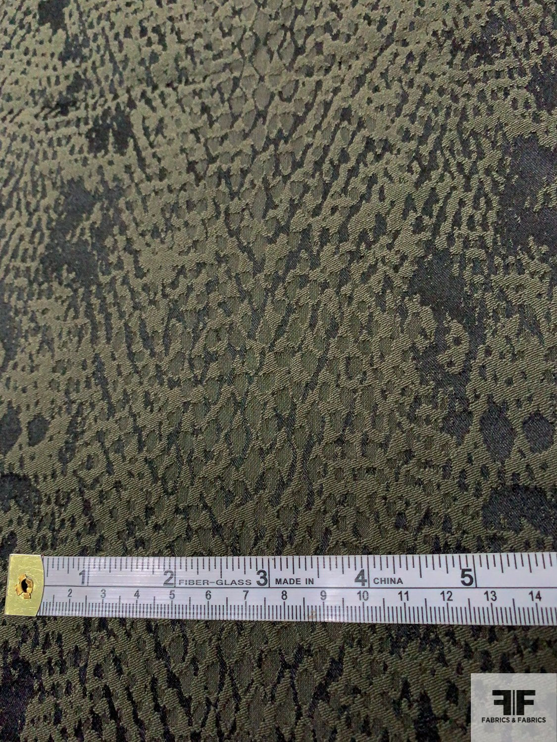Snakeskin Pattern Stretch Brocade - Olive Green / Black