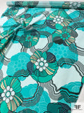 Groovy Large-Scale Floral Printed Silk Crepe de Chine - Turquoise / Light Seafoam / Dusty Teal
