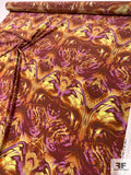Fiery Gothic Tribal Printed Silk Crepe de Chine - Red / Orange / Yellow / Orchid