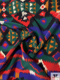 Southwestern Printed Silk Crepe de Chine - Evergreen / Red / Purple / Cinnamon