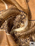 Tentacle and Floral Grid Printed Silk Habotai - Caramel / Brown / Tan / Cream
