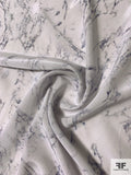 Marble Pattern Printed Silk Habotai - Light Grey / Charcoal Blue