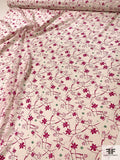 Playful Floral Printed Silk Crepe de Chine - Magenta / Green / Cream