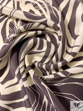 Abstract Circle Lines Printed Silk Crepe de Chine - Charcoal Plum / Ivory