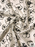 Ethereal Watercolor Floral Printed Silk Habotai - Charcoal Grey/ Grey / Ivory
