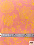 Sunflower and Floral Printed Silk Crepe de Chine - Coral / Yellow