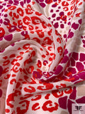 Wavy Animal Pattern Collage Printed Silk Crepe de Chine - Magenta / Red / Ecru / Off-White