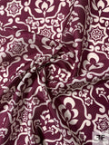 Regal Graphic Printed Silk Habotai - Grape Purple / Off-White