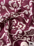 Regal Graphic Printed Silk Habotai - Grape Purple / Off-White