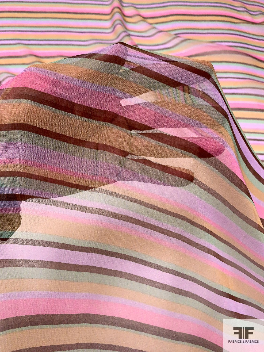 Horizontal Striped Printed Silk Chiffon - Multicolor