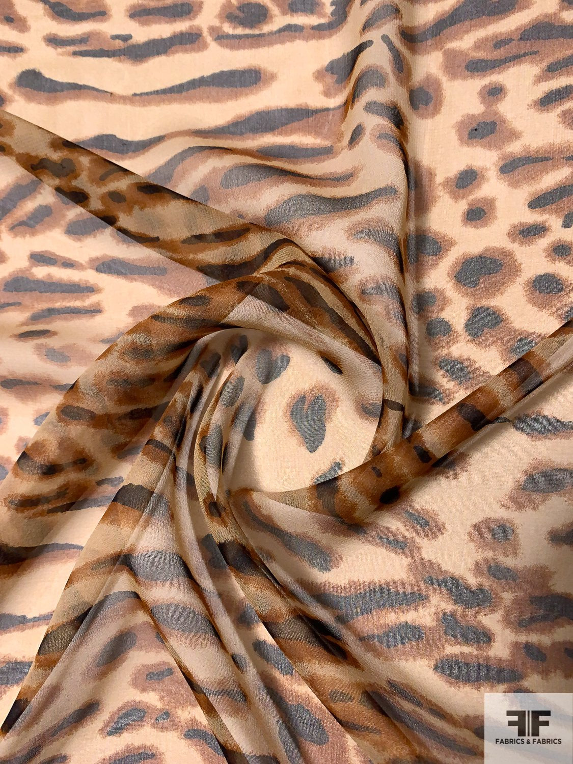 Animal Pattern Printed Silk Chiffon - Light Brown / Dark Brown / Tan