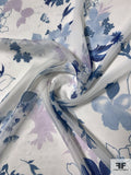 Romantic Floral Printed Silk Chiffon - Shades of Blue / Lavender / White