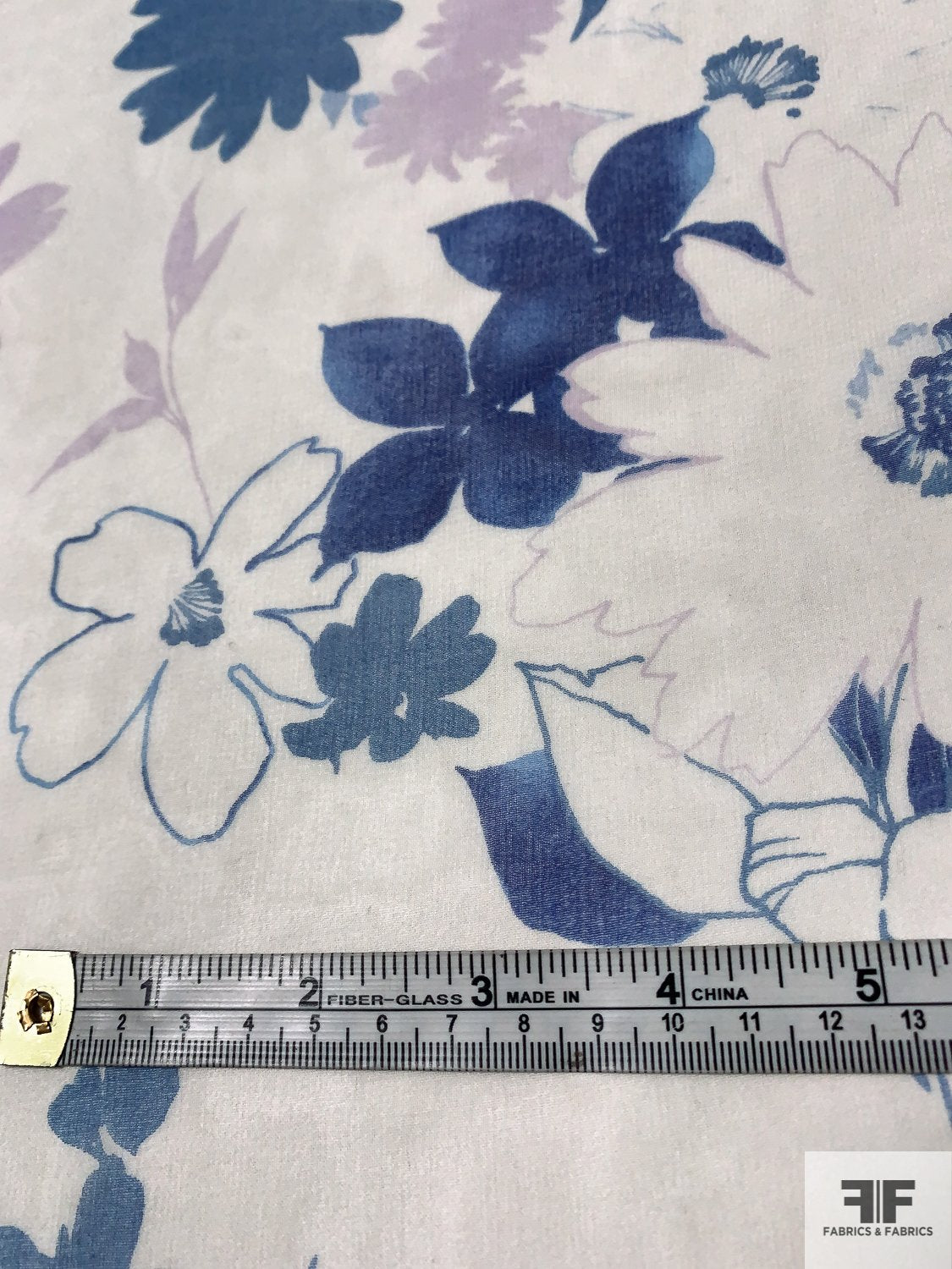 Cali Fabrics Plum Floral on Slate Blue Designer Chiffon Fabric by the Yard