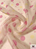 Multisize Polka Dot Printed Silk Chiffon - Pink / Yellow / Ivory