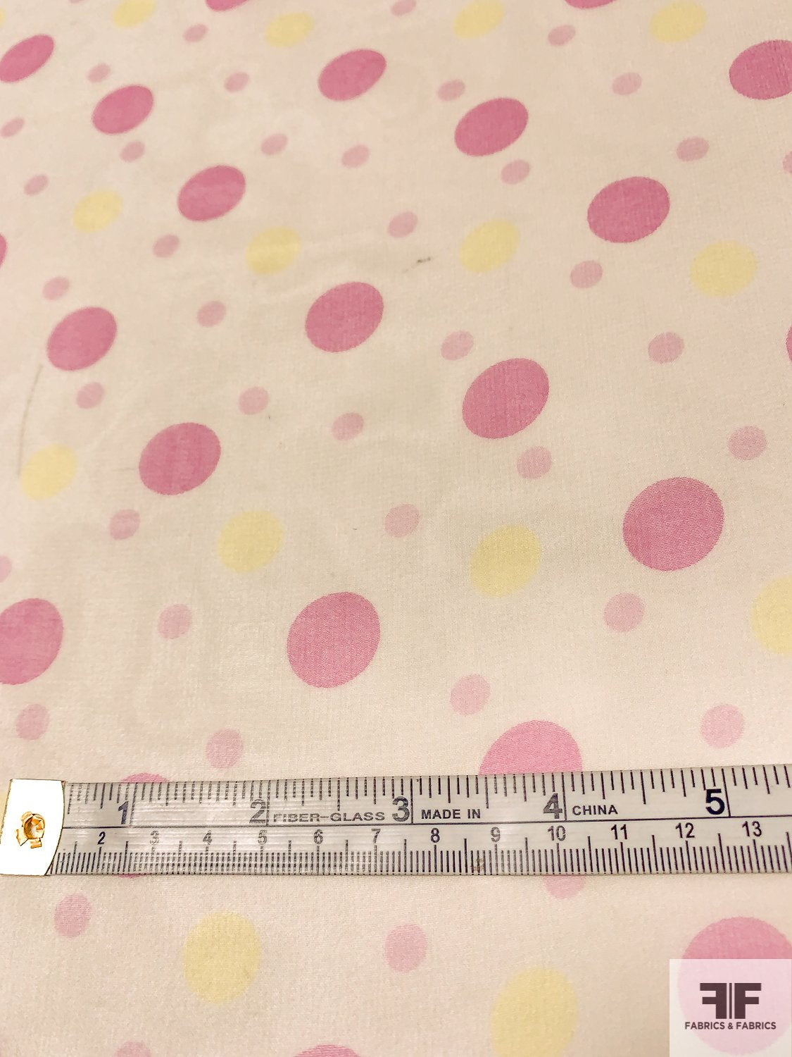 Multisize Polka Dot Printed Silk Chiffon - Pink / Yellow / Ivory
