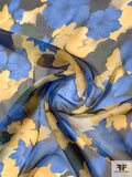 Painterly Floral Printed Silk Chiffon - Blue / Yellow / Black