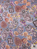 Paisley Floral Printed Silk Chiffon - Periwinkle / Multicolor