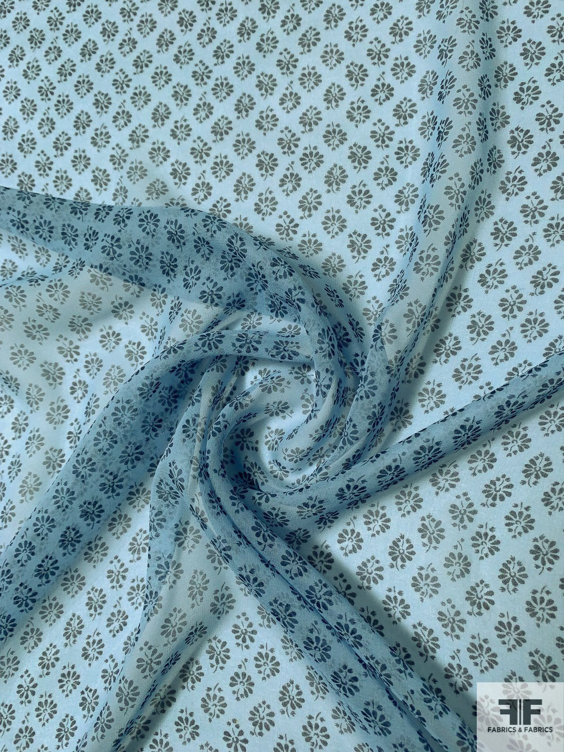 Ditsy Floral Printed Silk Chiffon - Blue Teal