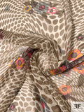 Hypnotic and Floral Printed Silk Chiffon - Olive / Orange / Dusty Seafoam