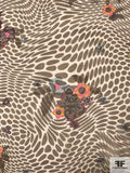 Hypnotic and Floral Printed Silk Chiffon - Olive / Orange / Dusty Seafoam