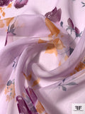 Romantic Autumn Floral Bouquets Printed Silk Chiffon - Lavender / Orchid / Rusty Orange