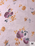 Romantic Autumn Floral Bouquets Printed Silk Chiffon - Lavender / Orchid / Rusty Orange