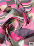Geometric Layers Printed Silk Chiffon - Magenta / Pink / Mint / Grey