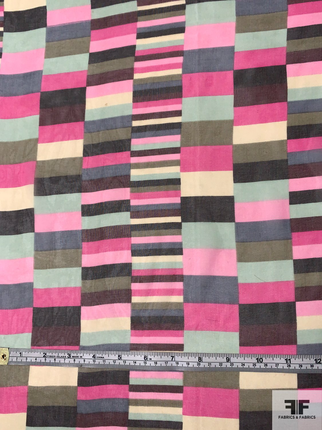 Geometric Layers Printed Silk Chiffon - Magenta / Pink / Mint / Grey