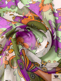 Pucci-esque Paisley-Like Printed Silk Chiffon - Green / Sage / Purple / Orange