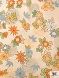 Floral and Circle Swirls Printed Silk Chiffon - Orange / Yellows / Greens / Sky Blue