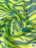 Vibrant Tiger Pattern Printed Silk Chiffon - Chartreuse / Teal