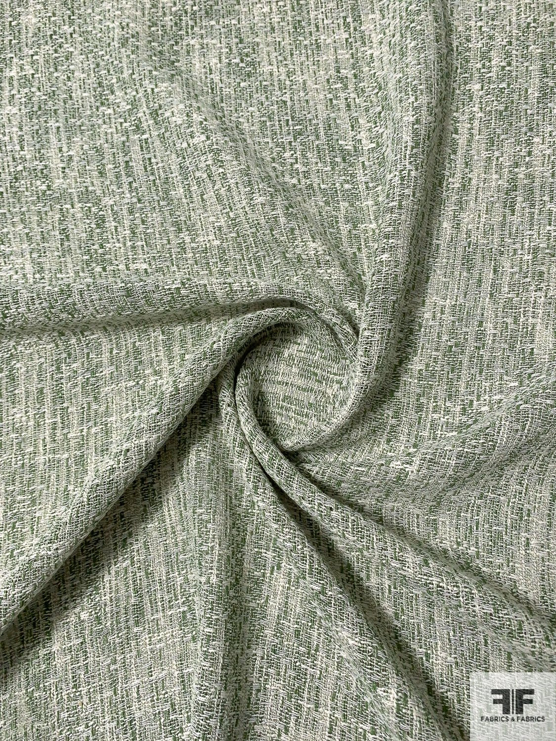 Italian Loosely Woven Cotton Blend Tweed Suiting - Sage / White