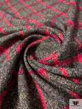 Italian Windowpane Jacket Weight Lambswool Donegal Tweed - Red / Black / Cream
