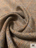 Italian Herringbone Plaid Jacket Weight Donegal Wool Suiting - Brown / Orange / Blue / Beige