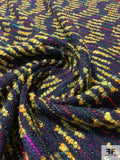 Italian Broken Wavy Striped Boucle Couture Wool Tweed - Navy / Yellow-Gold / Multicolor