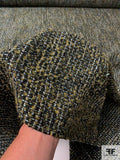 Italian Couture Tweed Suiting with Boucle Yarns - Black / Olive / Light Aqua
