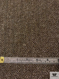 French Ralph Lauren Silver Foil Printed Herringbone Wool Suiting - Brown / Caramel / Silver / Gold