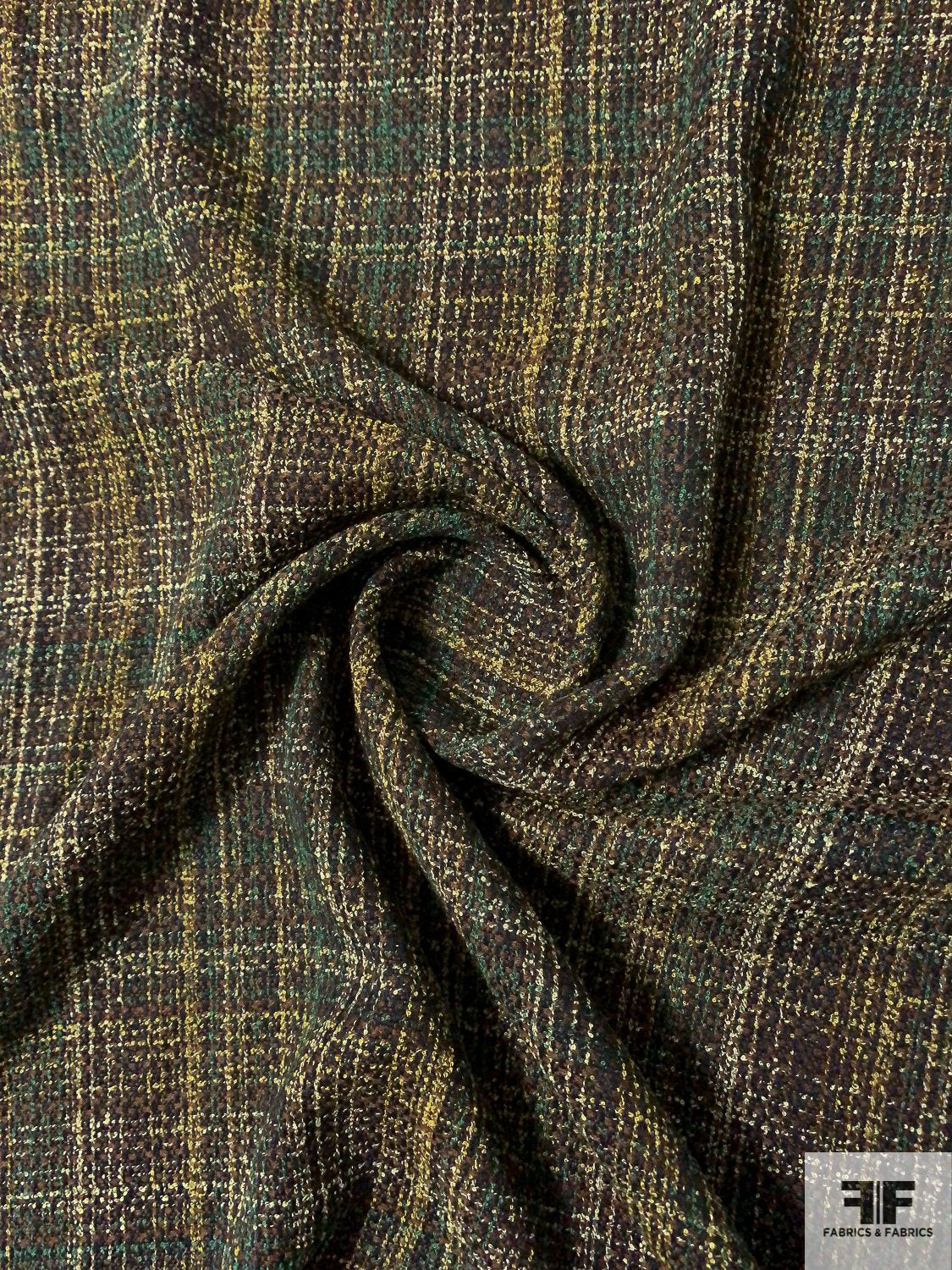 Italian Micro-Boucle Plaid Suiting with Soft Hand - Navy / Evergreen / Yellow / Brown
