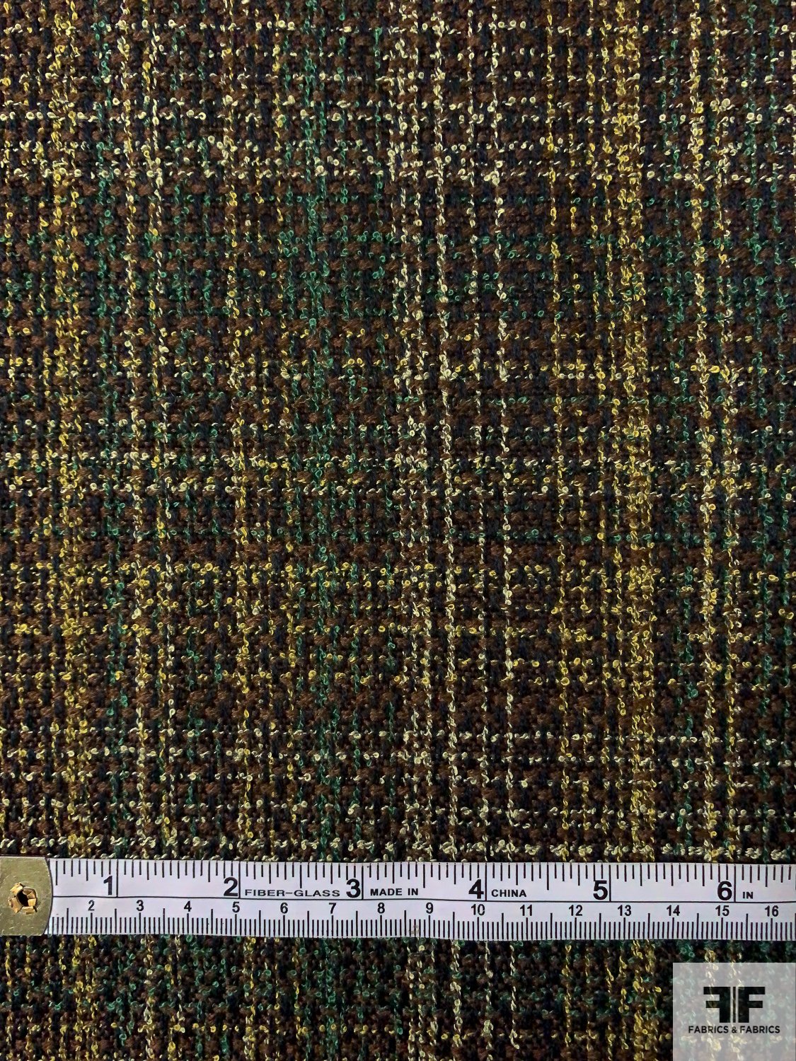 Italian Micro-Boucle Plaid Suiting with Soft Hand - Navy / Evergreen / Yellow / Brown