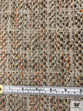 Italian Woven Yarn Grid Wool Tweed - Taupe / Grey / Orange