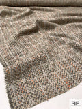 Italian Woven Yarn Grid Wool Tweed - Taupe / Grey / Orange