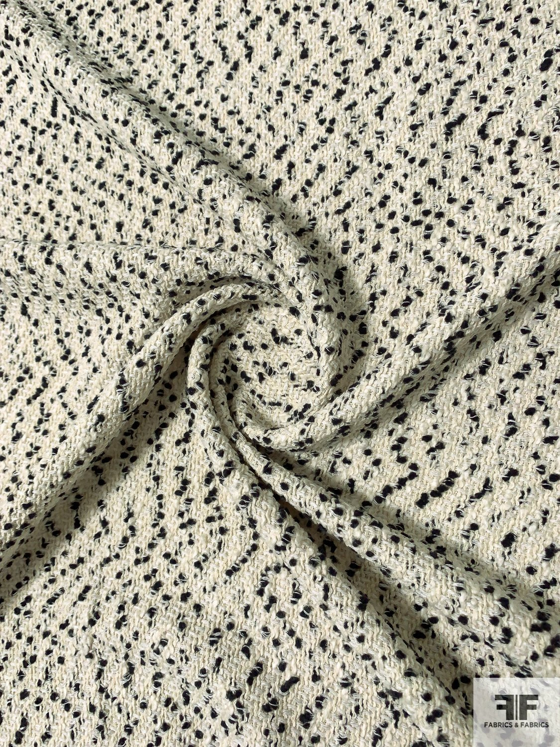 Italian Dot Textured Cotton Blend Tweed - Cream / Black