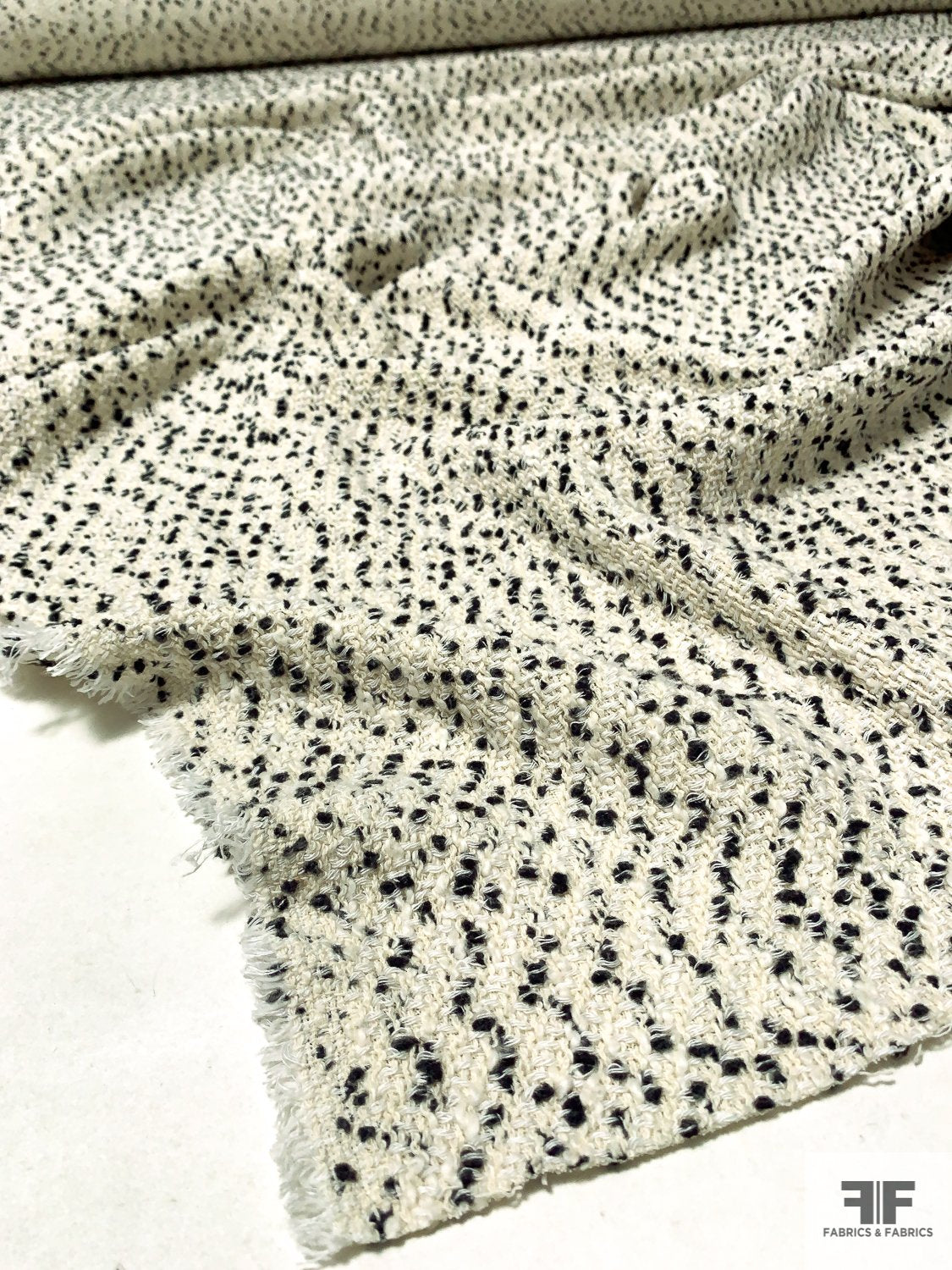 Italian Dot Textured Cotton Blend Tweed - Cream / Black