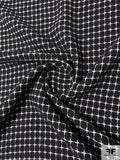 Italian Geometric Windowpane Cotton Blend Suiting - Black / Ivory