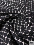 Italian Geometric Windowpane Cotton Blend Suiting - Black / Ivory