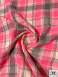 Italian Plaid Wool Blend Jacket Weight - Pink / Grey / Brown / Cream