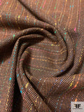 Italian Herringbone Lightweight Wool Suiting with Knub Stripes - Brown / Multicolor