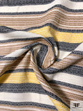 French Horizontal Striped Cotton Blend Suiting - Navy / Cream / Butter Yellow / Ochre