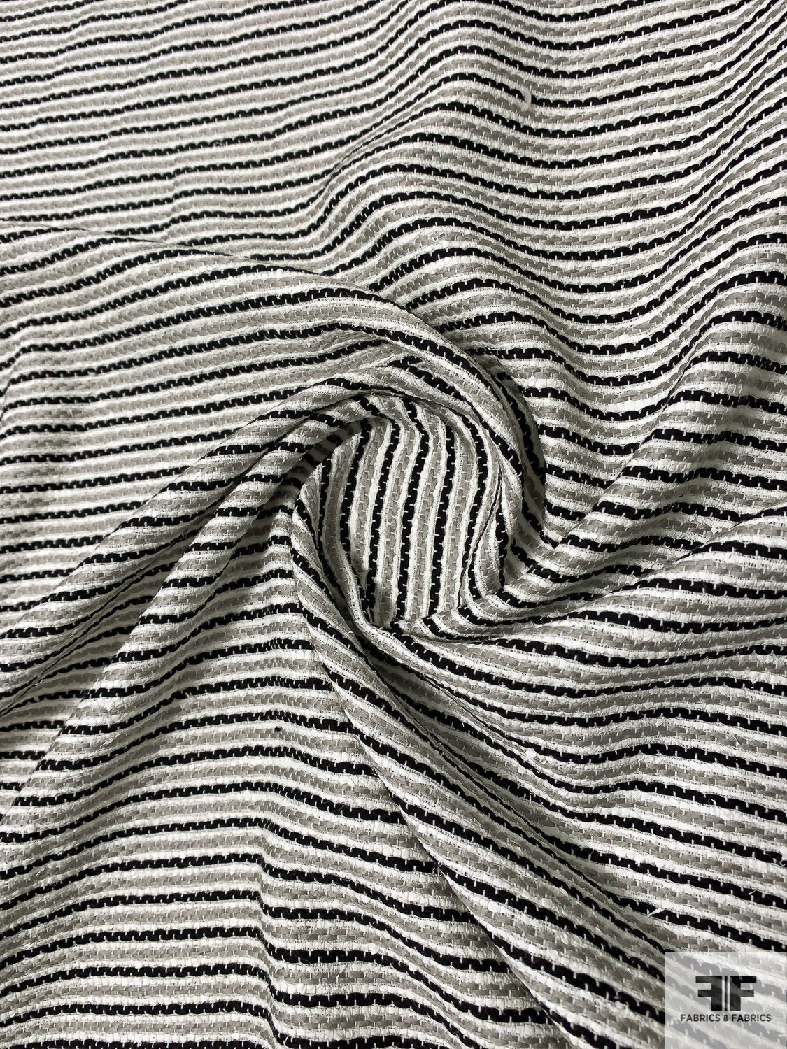 Italian Woven Striped Cotton Suiting - Grey / Black / White